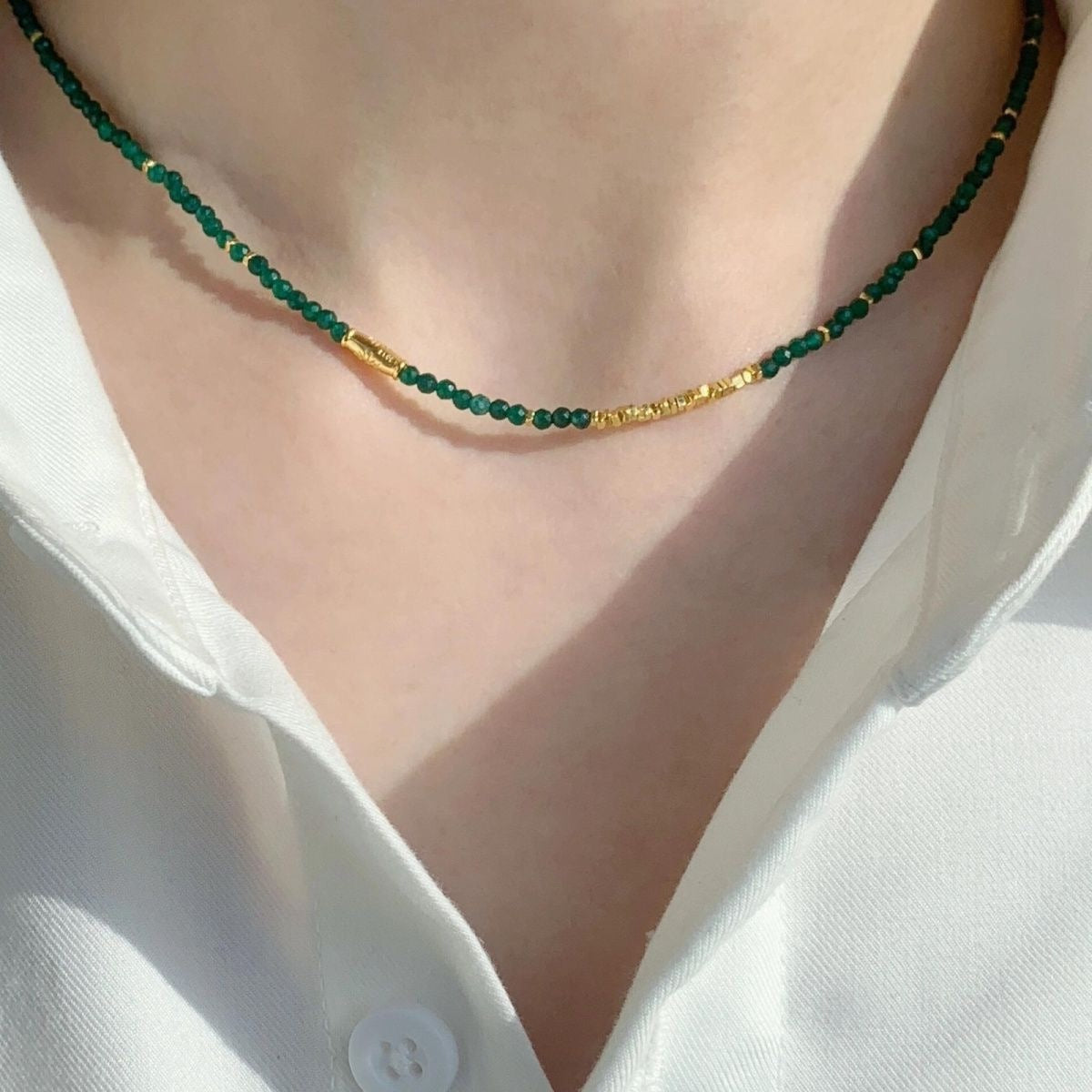 Green Natural Stone Clavicle Chain