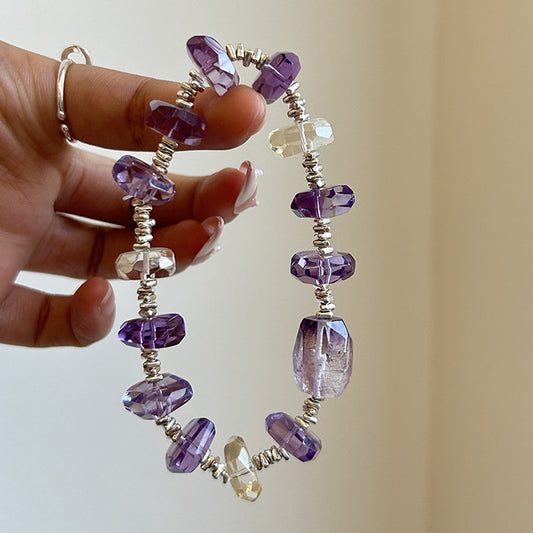 Natural amethyst triangle fragment silver bracelet