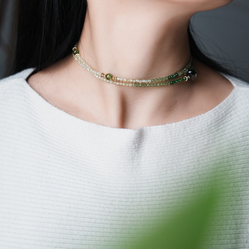 Gradient Natural Green Crystal Necklace