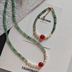 Natural freshwater pearl Dongling jade bead necklace bracelet with red agate design