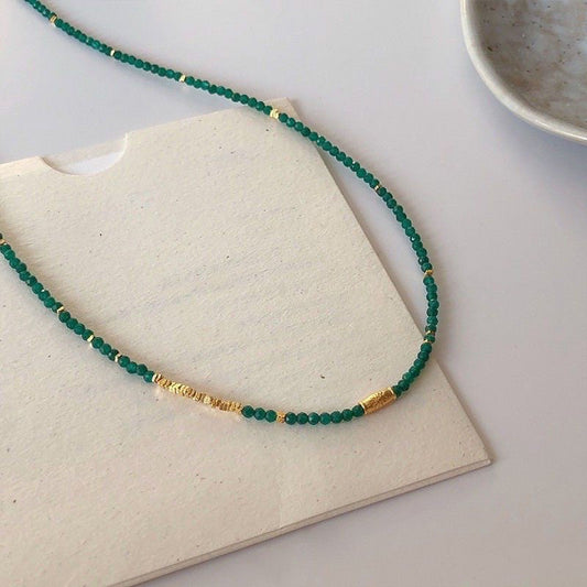 Green Natural Stone Clavicle Chain