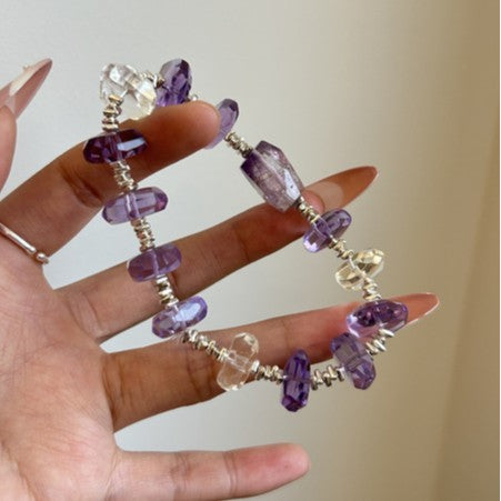 Natural amethyst triangle fragment silver bracelet