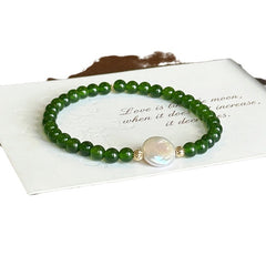 Green Jade | Irregular Baroque Freshwater Pearl Green Jade Agate Bracelet with Adjustable Elasticity and Beaded Agate Bracelet