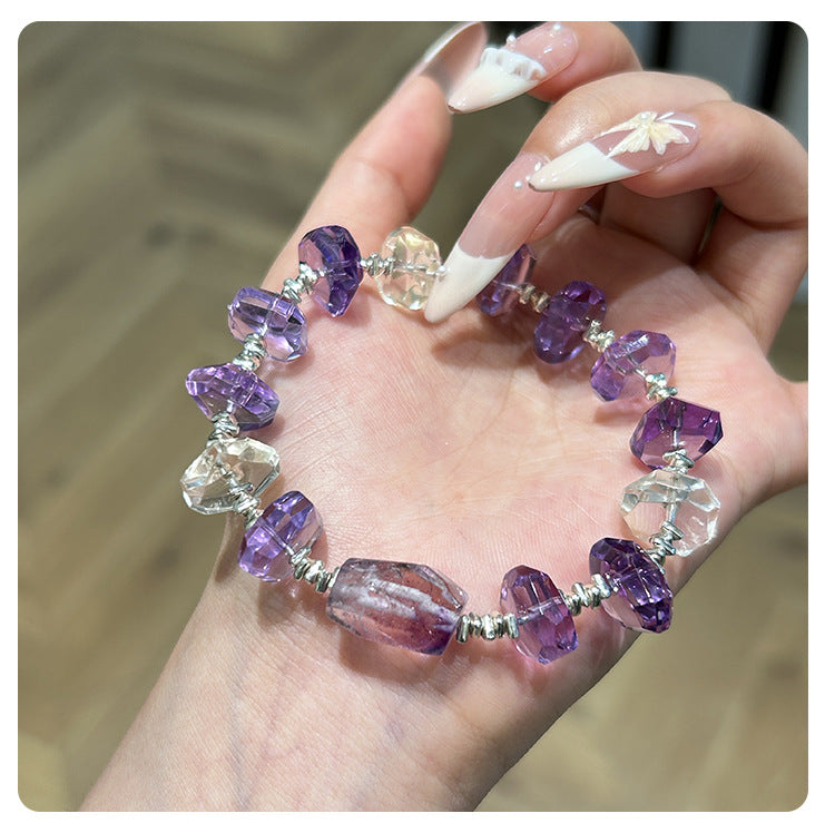 Natural amethyst triangle fragment silver bracelet