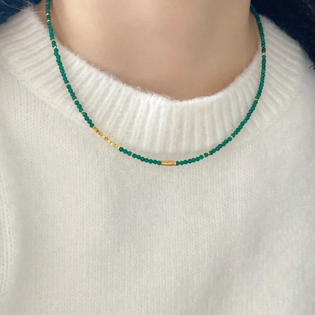 Green Natural Stone Clavicle Chain