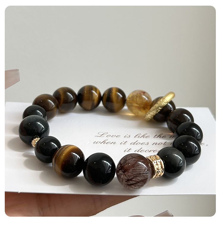 Yellow Tower Crystal Yellow Tiger Eye Tea Crystal Obsidian Red Copper Hair Bracelet