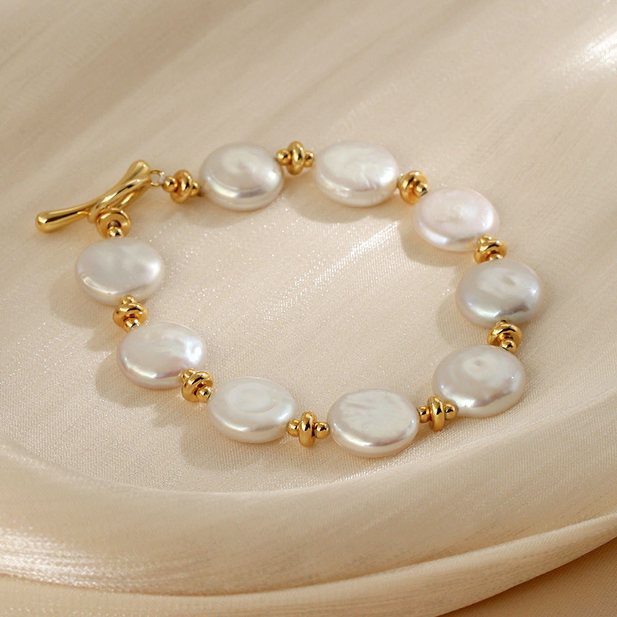 The Charm of the Sea | Irregular Freshwater Pearl Bracelet Button Baroque Irregular Shaped Pearl