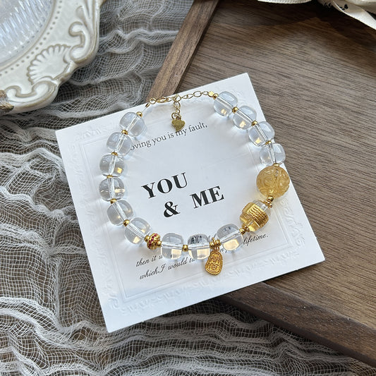 Natural premium white crystal yellow crystal vintage silver bracelet