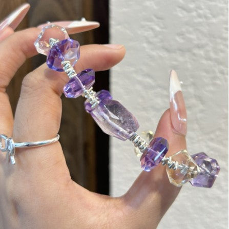 Natural amethyst triangle fragment silver bracelet