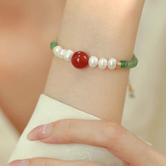 Natural freshwater pearl Dongling jade bead necklace bracelet with red agate design