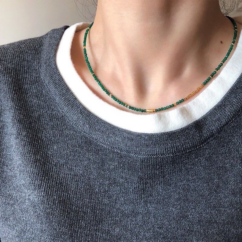 Green Natural Stone Clavicle Chain