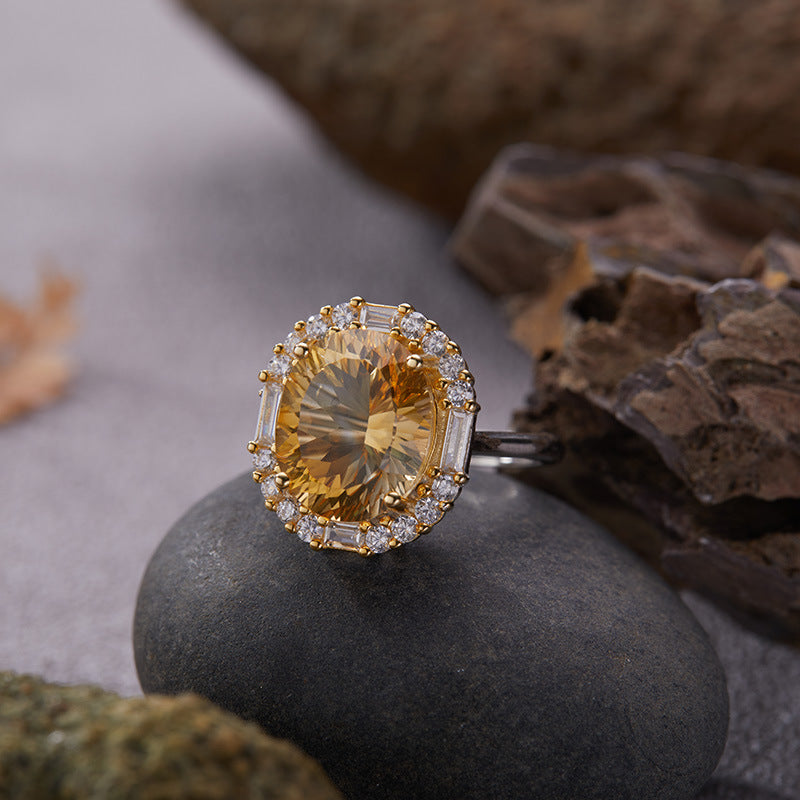 925 Silver Natural Citrine Amethyst Ring