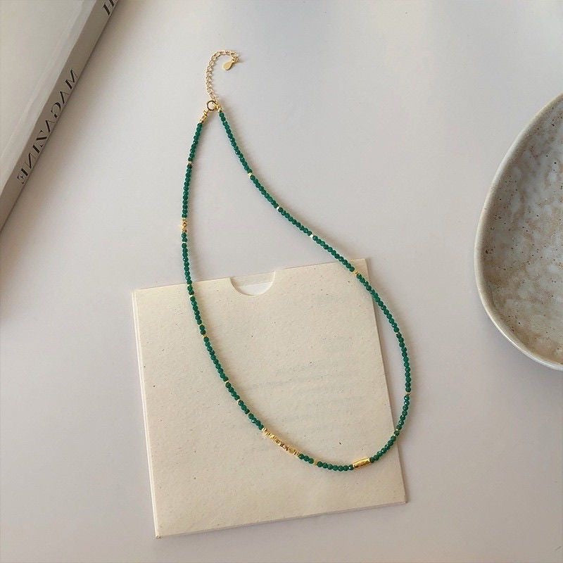 Green Natural Stone Clavicle Chain