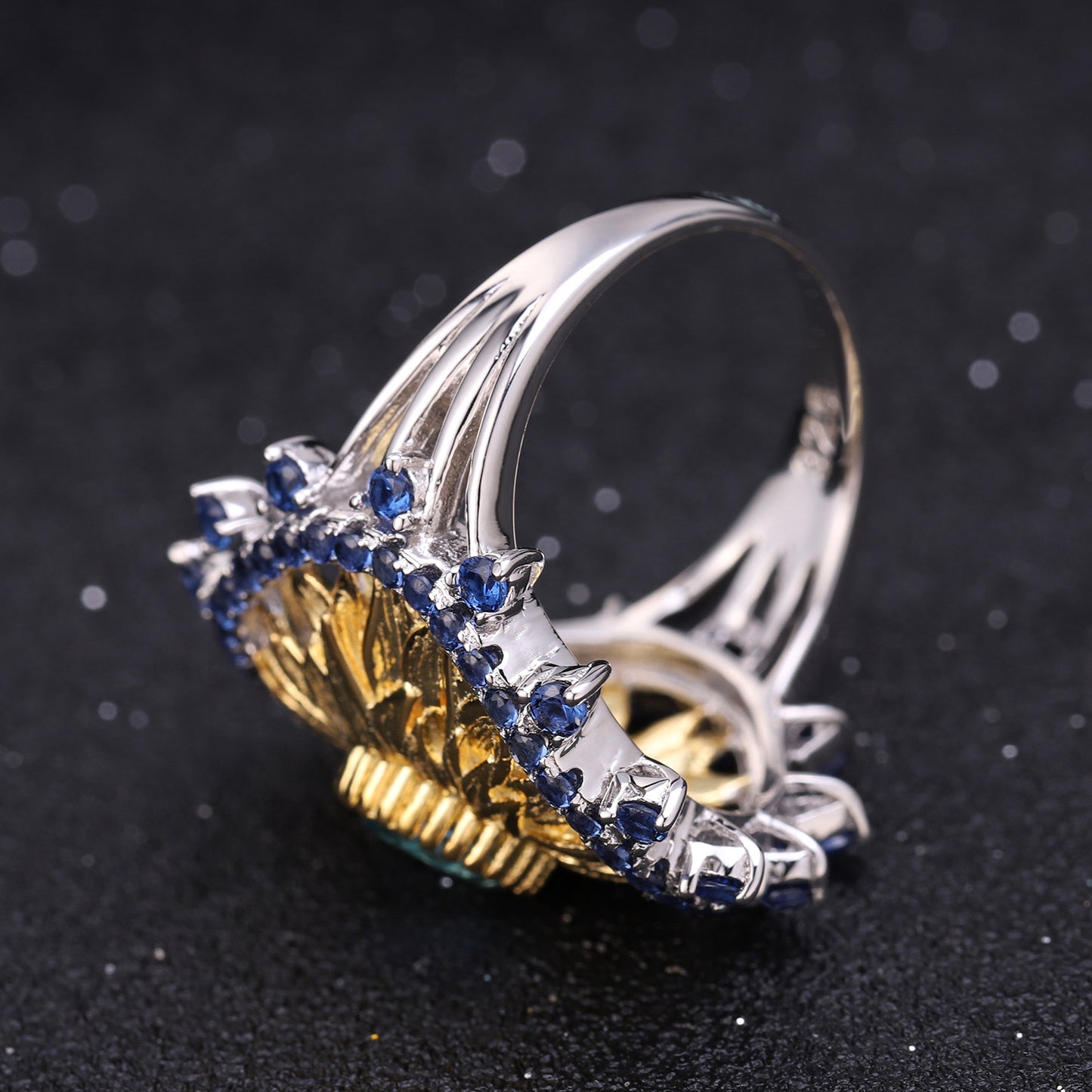 925 Silver Sunflower Natural Sapphire Ring