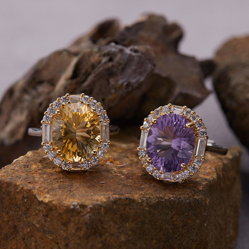 925 Silver Natural Citrine Amethyst Ring