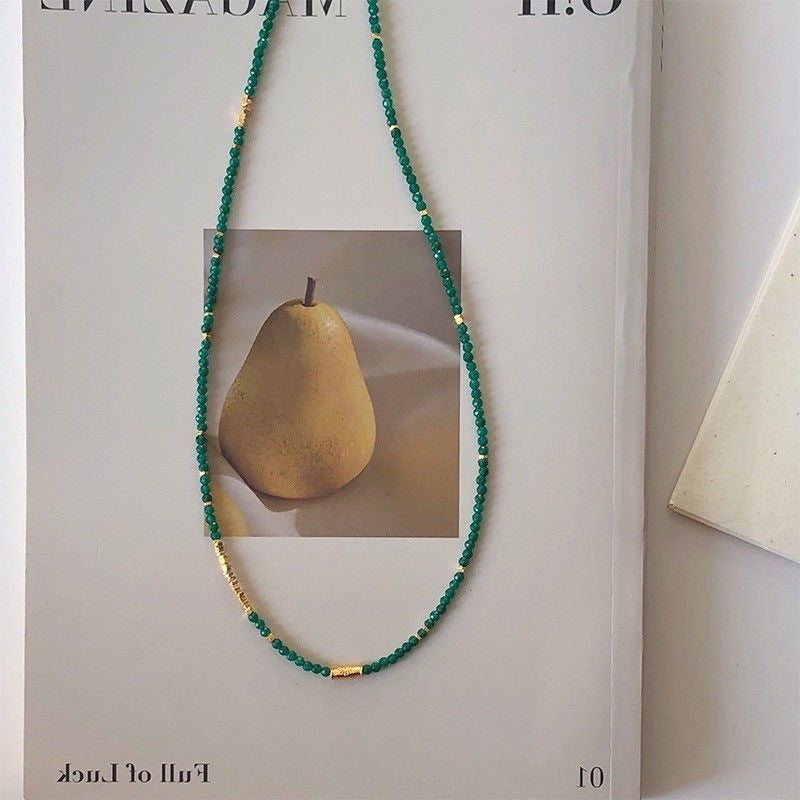 Green Natural Stone Clavicle Chain