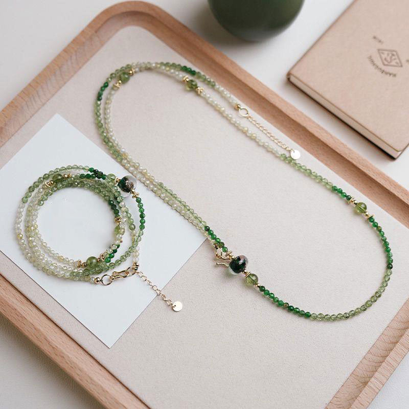 Gradient Natural Green Crystal Necklace