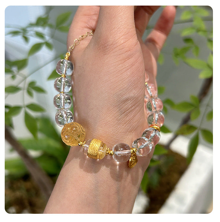 Natural premium white crystal yellow crystal vintage silver bracelet