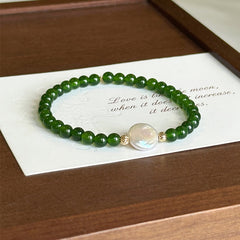 Green Jade | Irregular Baroque Freshwater Pearl Green Jade Agate Bracelet with Adjustable Elasticity and Beaded Agate Bracelet