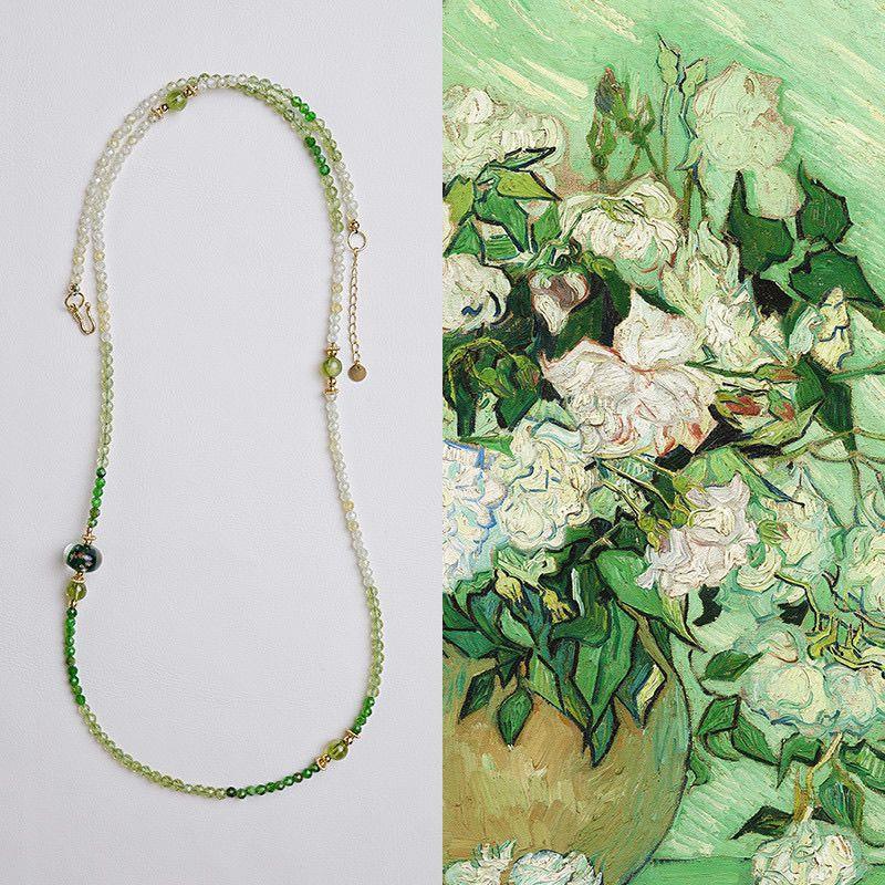 Gradient Natural Green Crystal Necklace