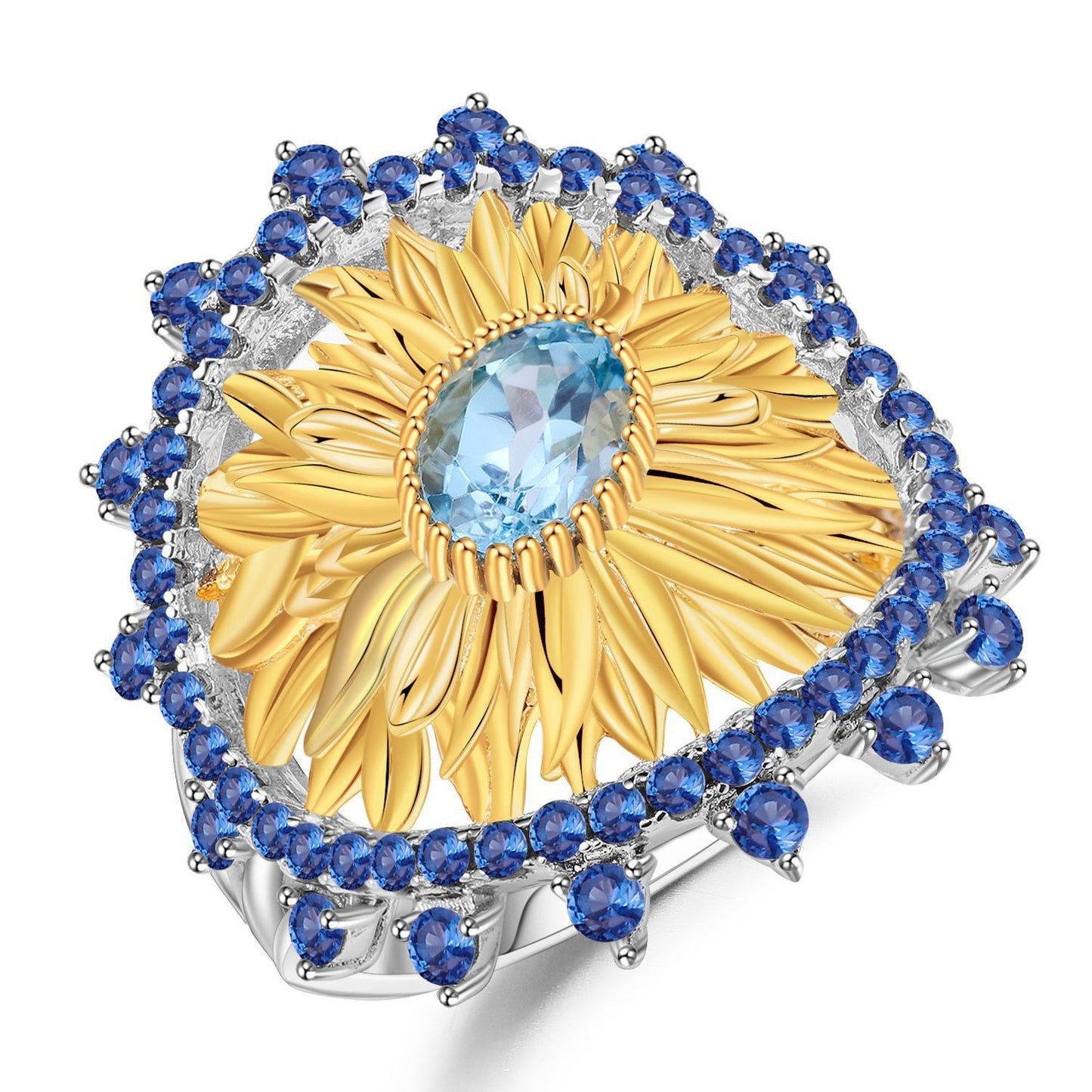 925 Silver Sunflower Natural Sapphire Ring