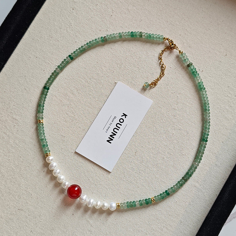 Natural freshwater pearl Dongling jade bead necklace bracelet with red agate design