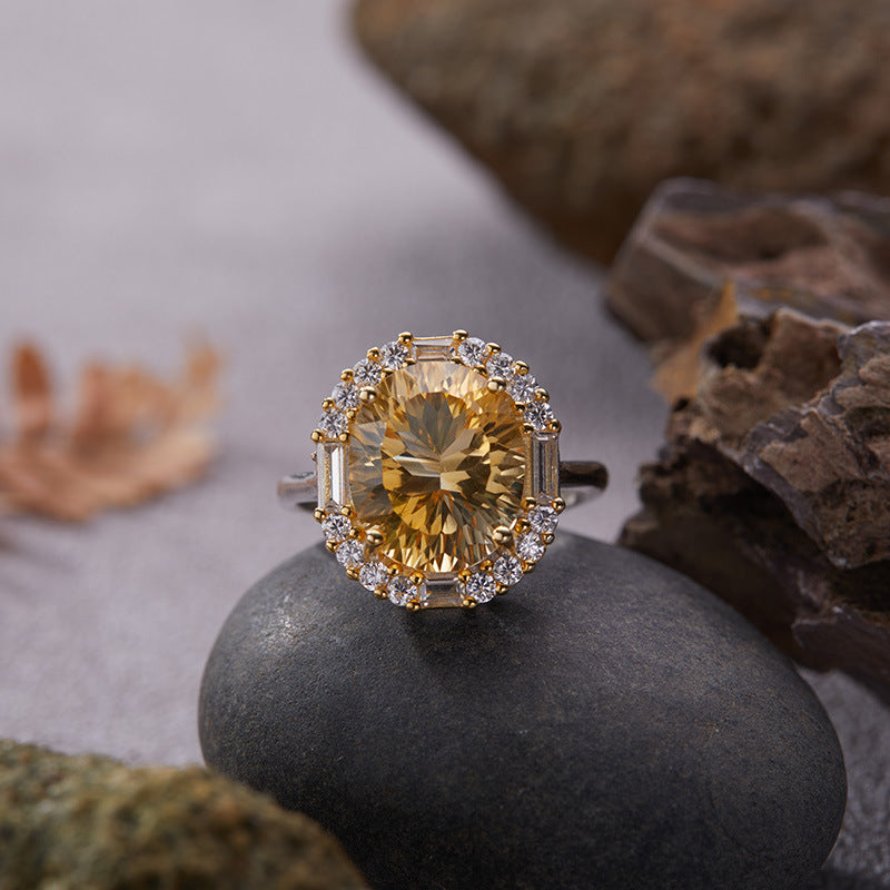 925 Silver Natural Citrine Amethyst Ring