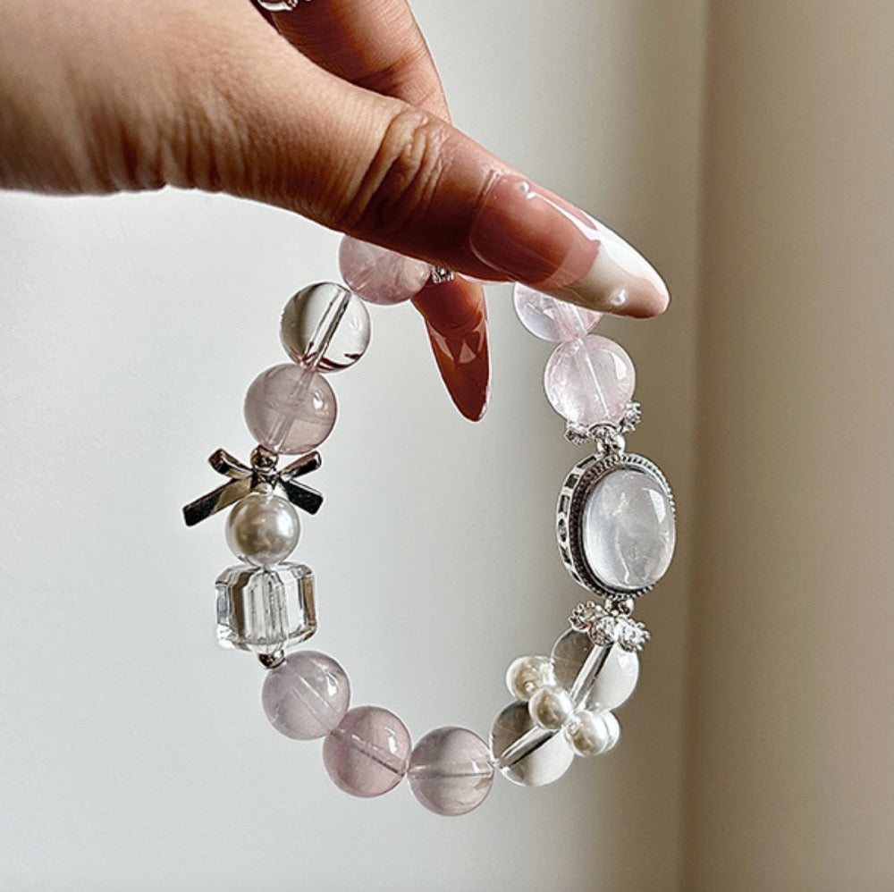 Natural pink white crystal pearl bracelet