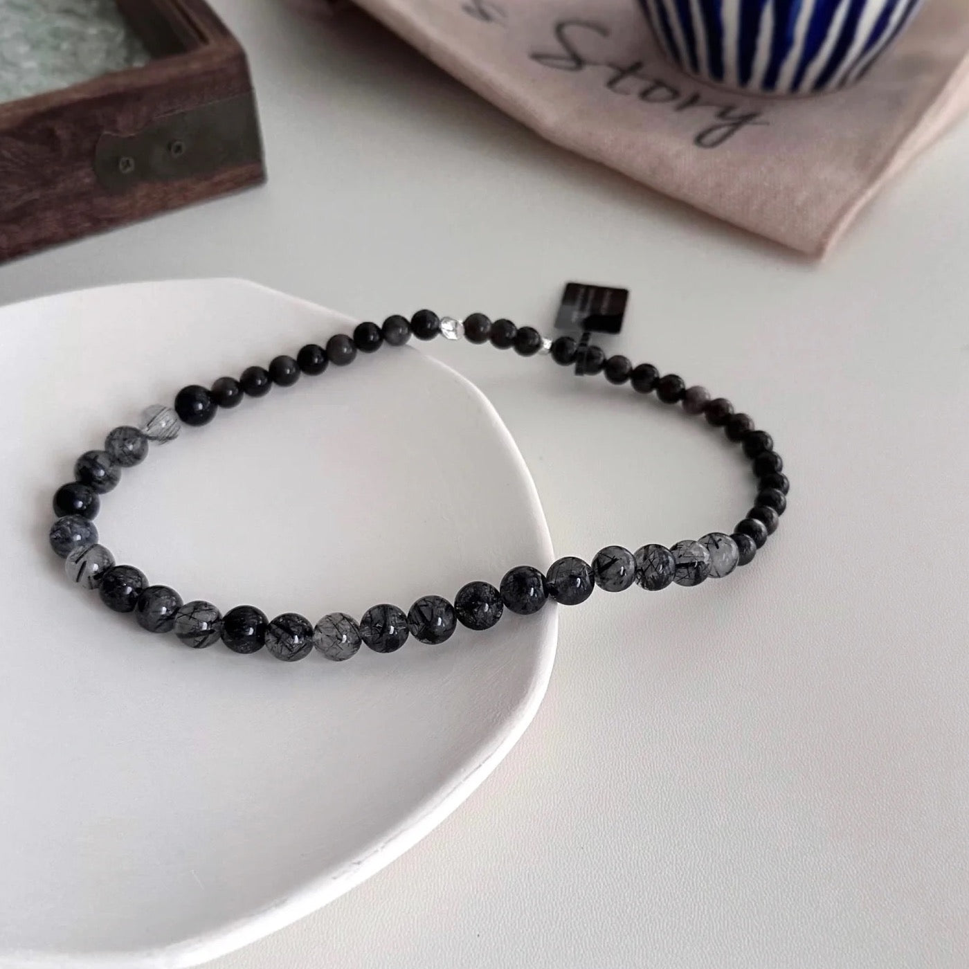 Dark Night Starry Light | Black Gold Hair Black Shining Stone Bracelet