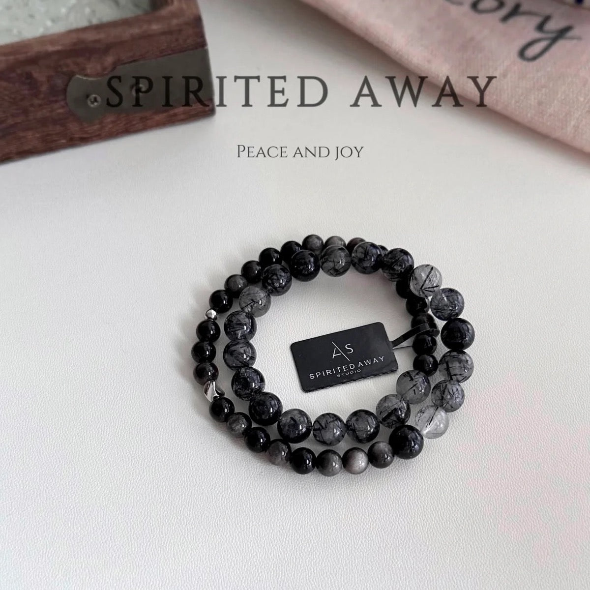 Dark Night Starry Light | Black Gold Hair Black Shining Stone Bracelet